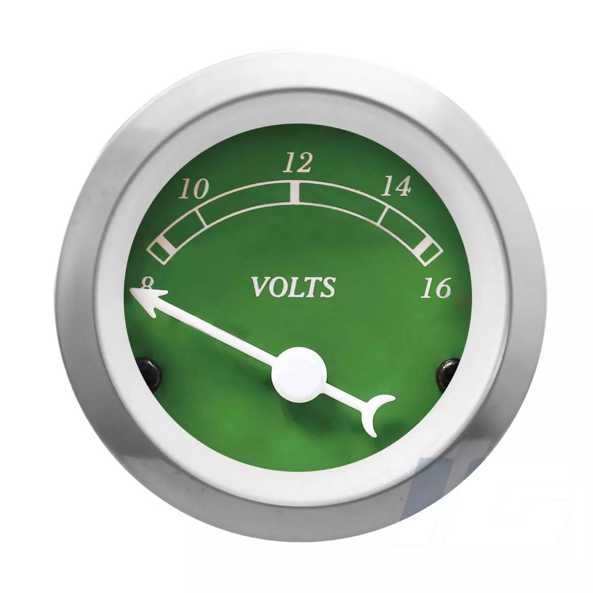 Green Face White Needle - Volt Gauges